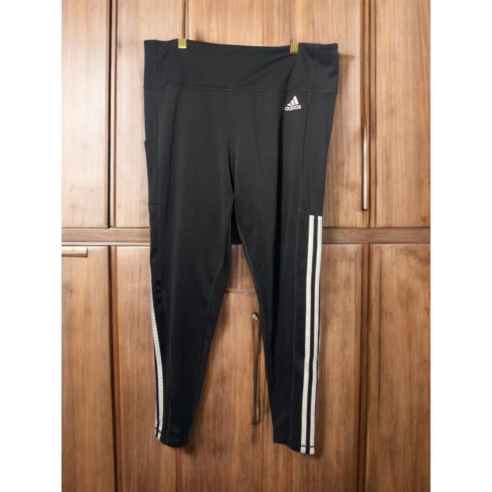 Women's XL Adidas Black Stretch athletic gym leisure Leggings three stripe
